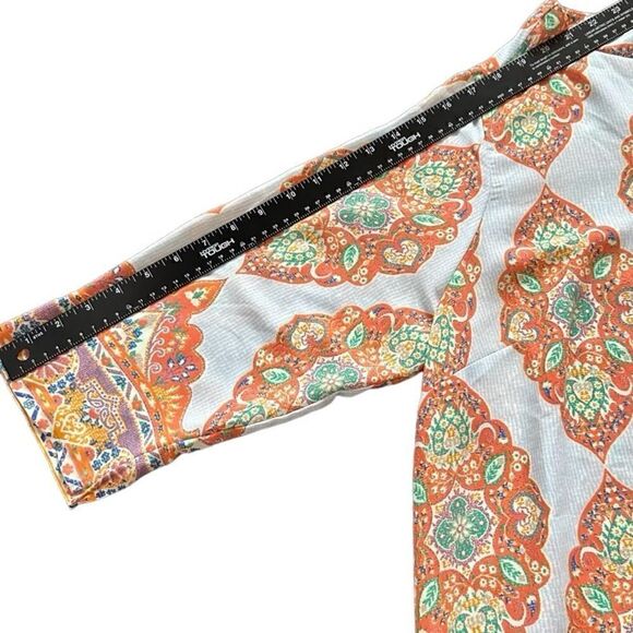 CYNTHIA ROWLEY- Blue and Orange Medallion Print Boho Tunic Top, Plus Size 1X - Picture 10 of 12